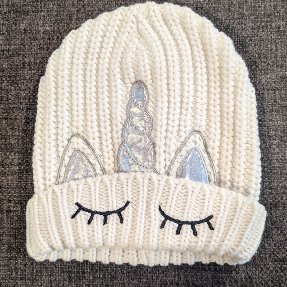 Unicorn beanie. White winter hat or cute year round hat. Unisex. - Picture 1 of 1